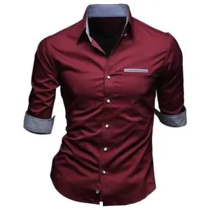 Turn-Down Collar Edging Design 1/2 Length Sleeve Shirt For Men - Red 2xl