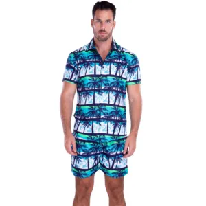 Turquoise Tropical Print Short Set