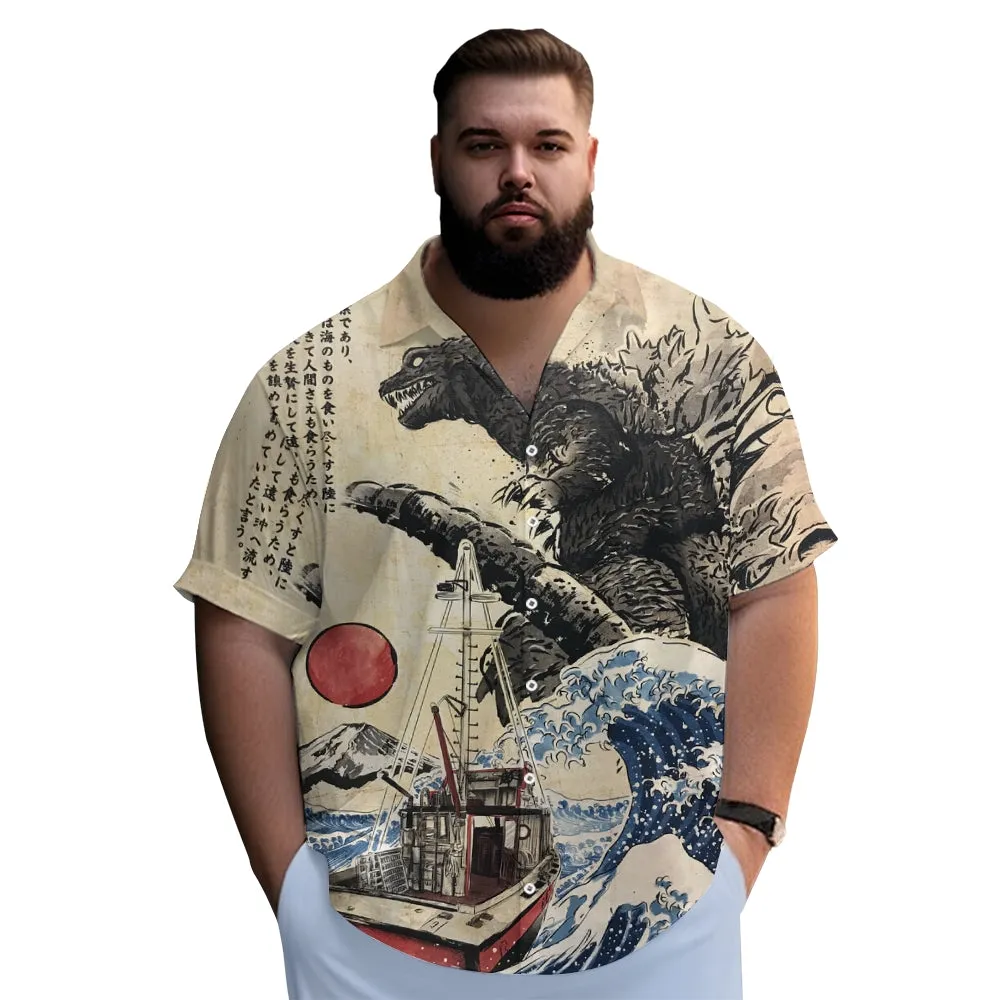 Ukiyo-e Monster Godzilla Casual Short Sleeve Shirt 2404001803