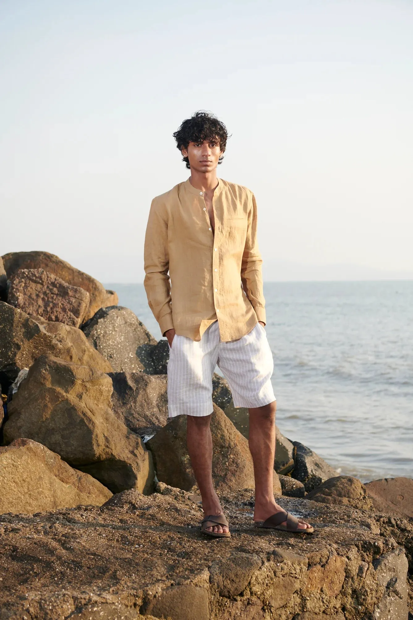Undyed Boldstripe Linen Men's Golf Shorts