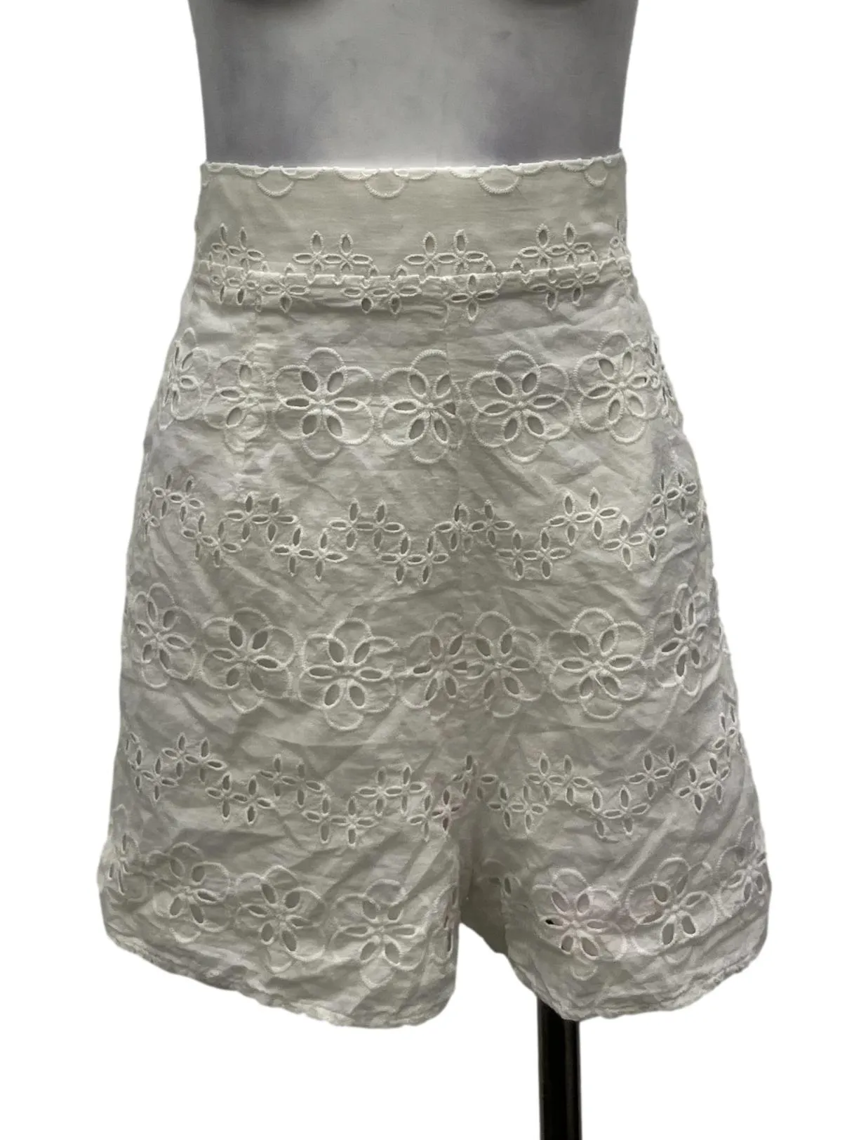 White High Waisted Eyelet Shorts