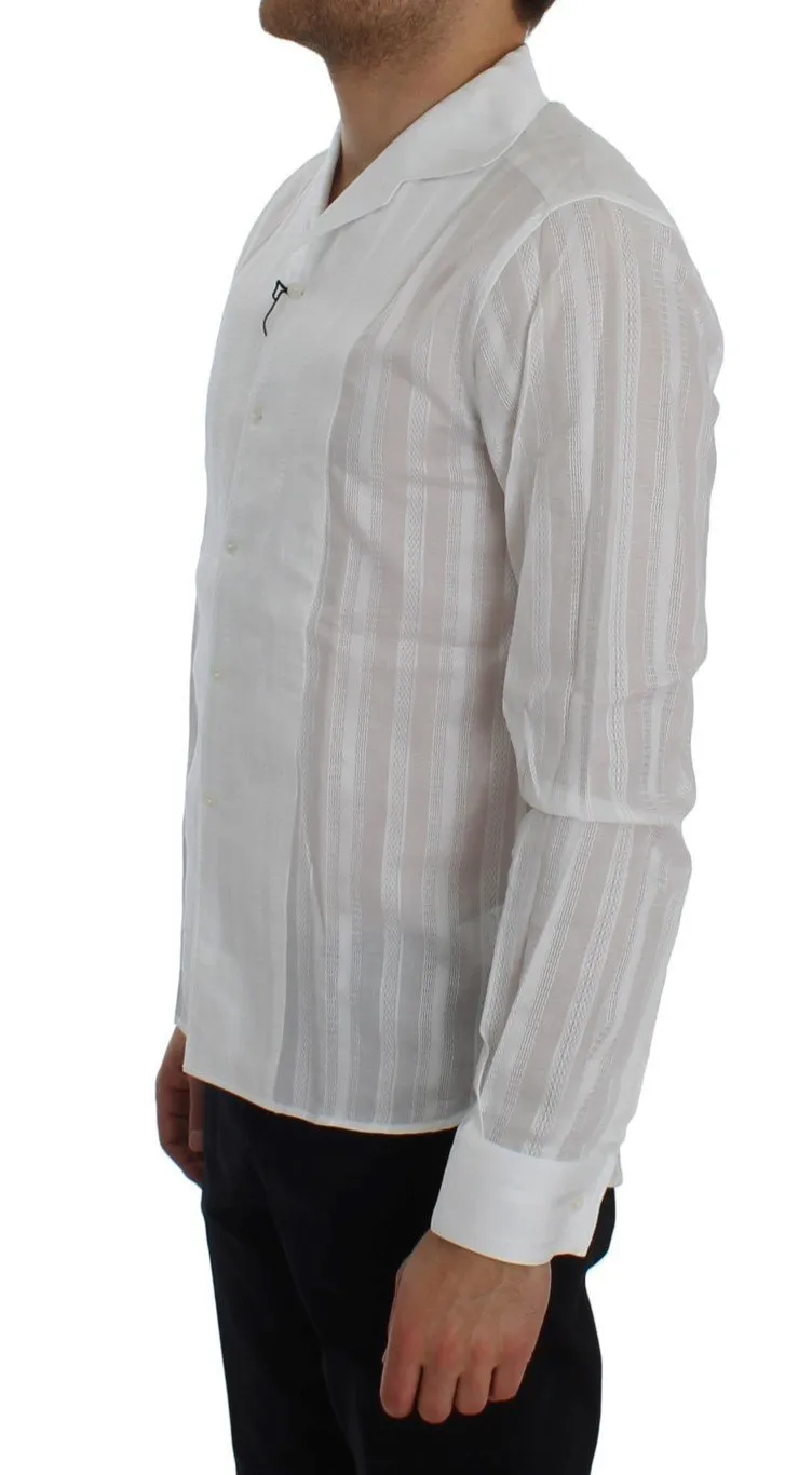 White Striped Cotton Slim GOLD Shirt