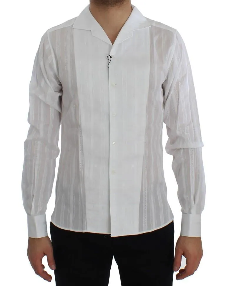 White Striped Cotton Slim GOLD Shirt