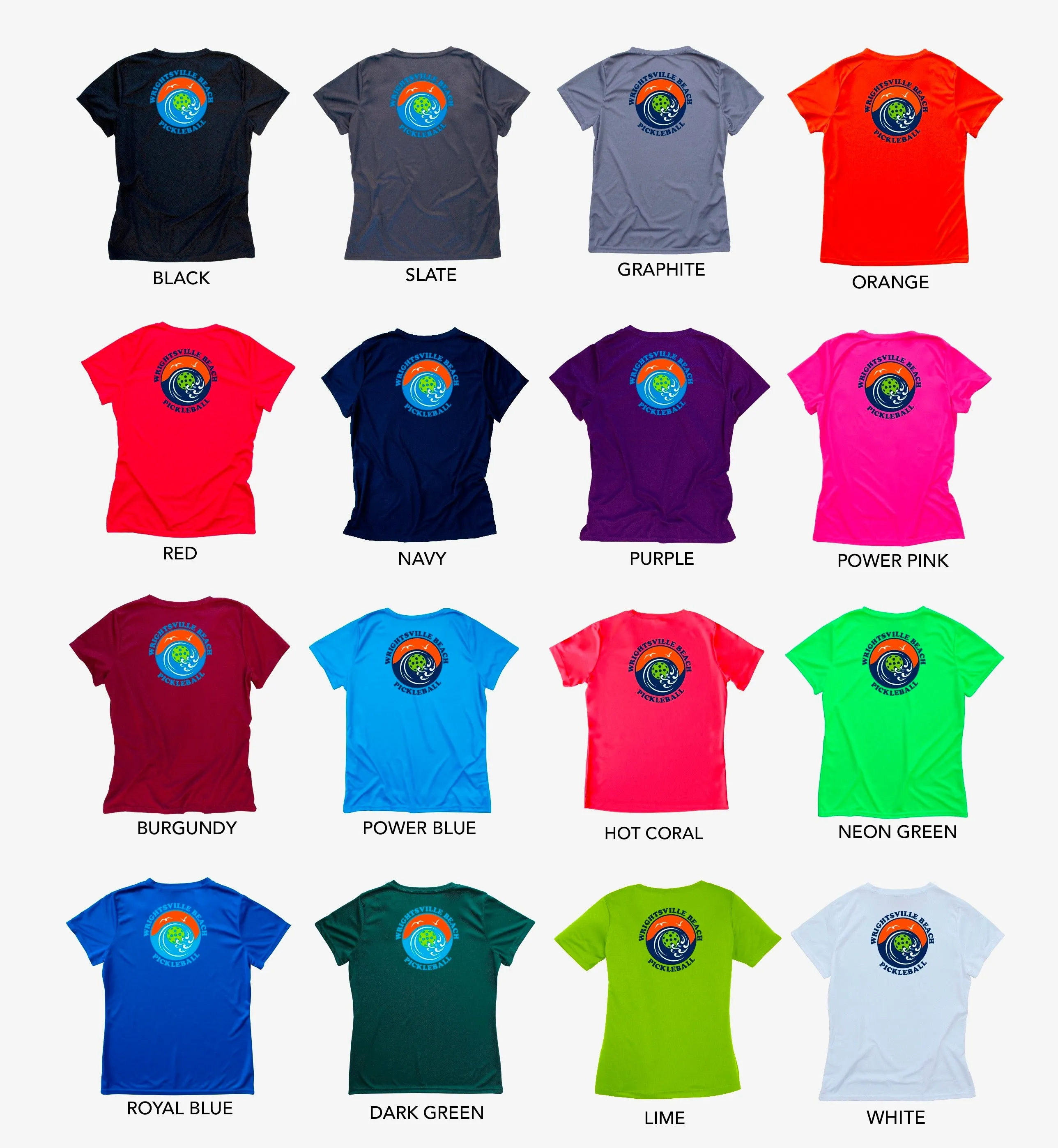 Wrightsville Beach Pickleball Ladies Performance T-Shirt - Front Chest AND Back Logo
