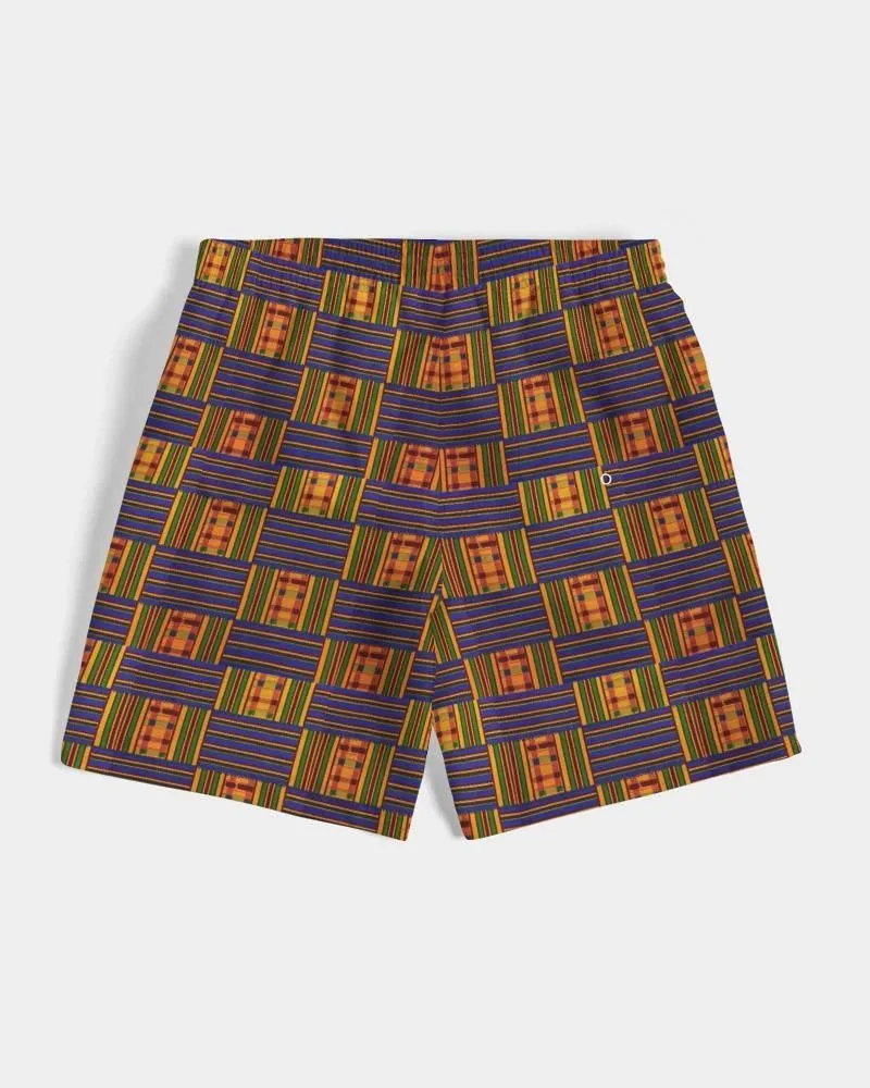 Yellow Blue Kente African Print Men's Swim Trunk