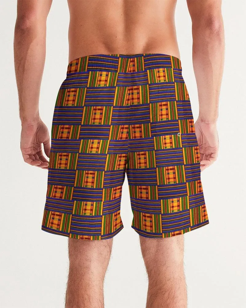 Yellow Blue Kente African Print Men's Swim Trunk