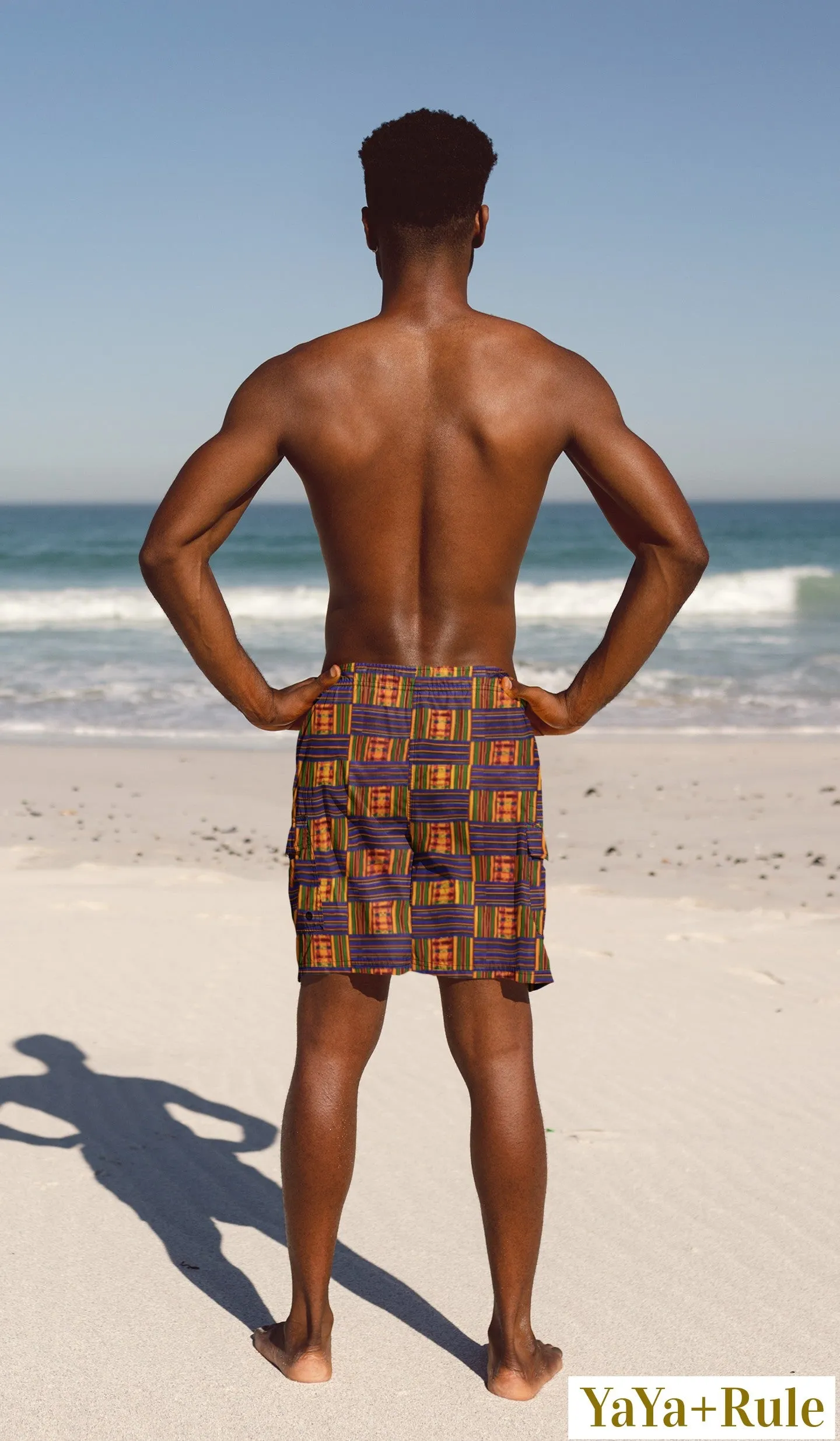 Yellow Blue Kente African Print Men's Swim Trunk
