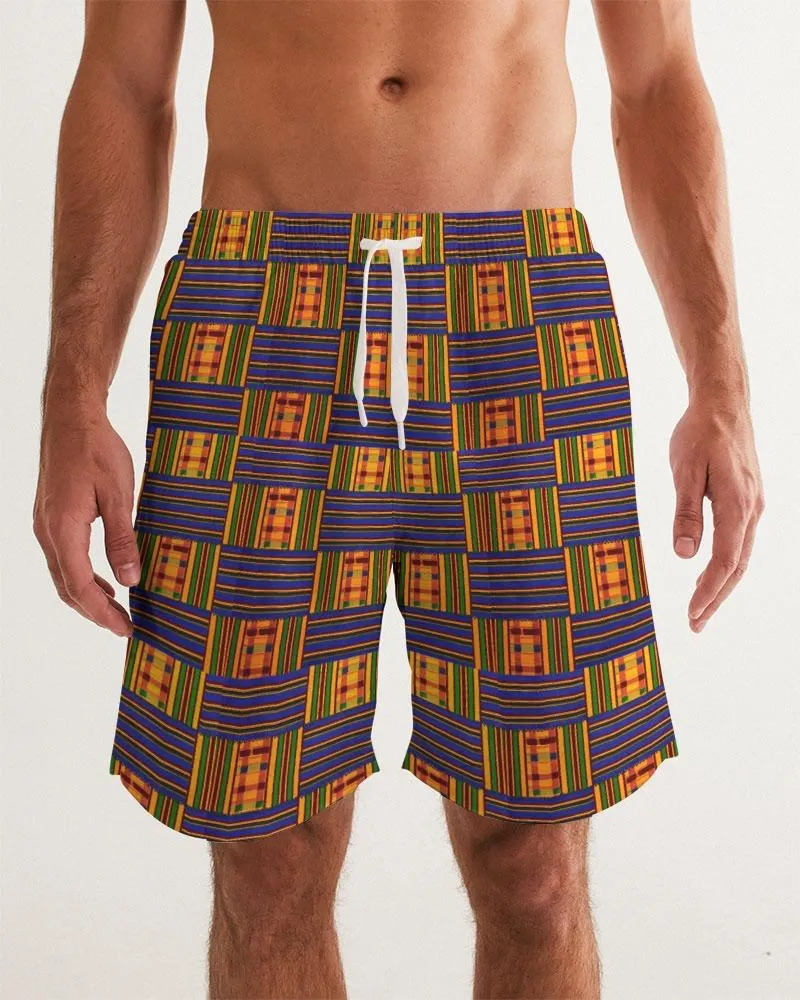 Yellow Blue Kente African Print Men's Swim Trunk