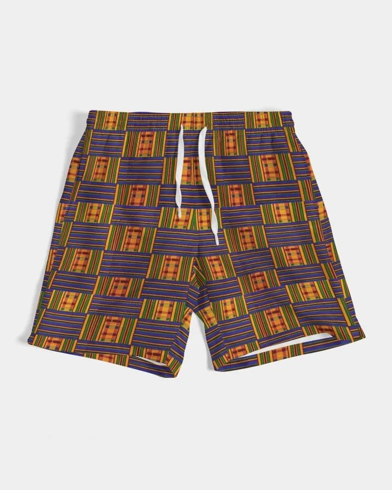 Yellow Blue Kente African Print Men's Swim Trunk