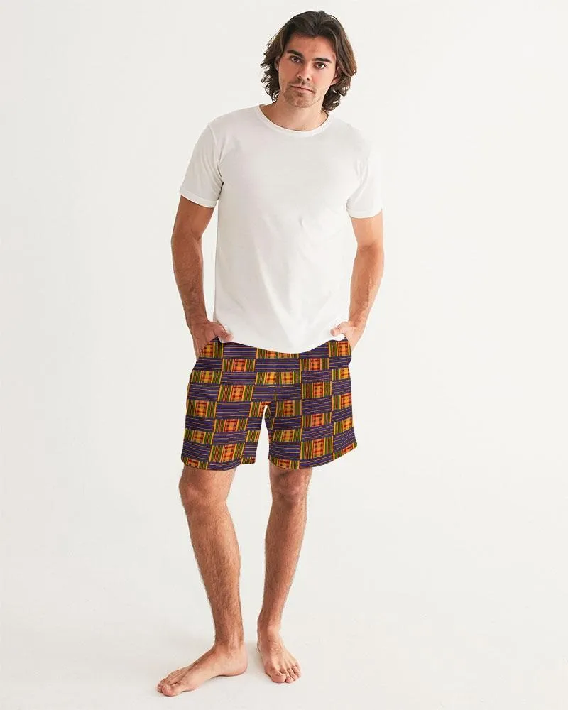 Yellow Blue Kente African Print Men's Swim Trunk